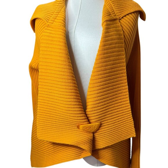 Bellamie Mustard Ribbed Knit Wrap Sweater Jacket M |  Asymmetrical cardigan - Picture 2 of 8